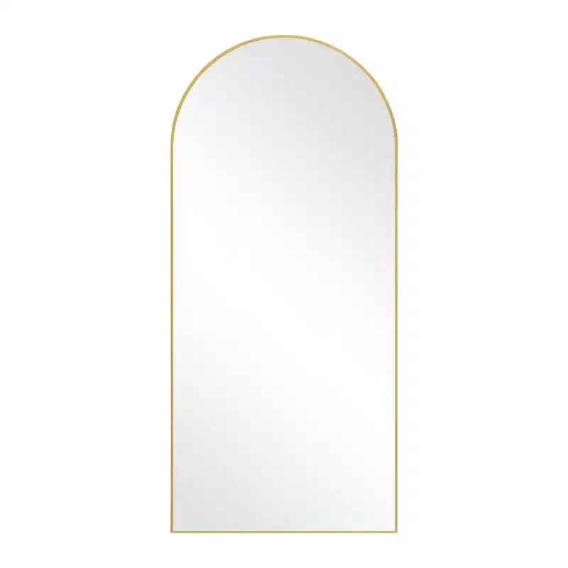 Miroir pleine longueur arqué à cadre métallique, miroir sur pied, miroir de coiffeuse.