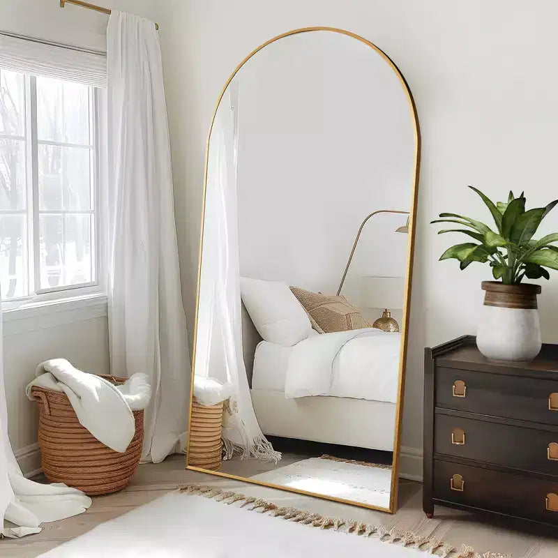Dovelina Metal Framed Arched Full Length Mirror Leaning Mirror Freestanding Dresser Mirror Modern Wall Mirror