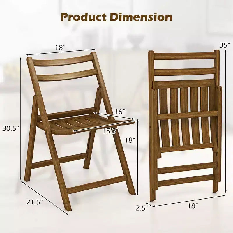 Costway Folding Dining Chair Set of 2/4 with Rubber Wood Frame Slatted Seat Curved Backrest