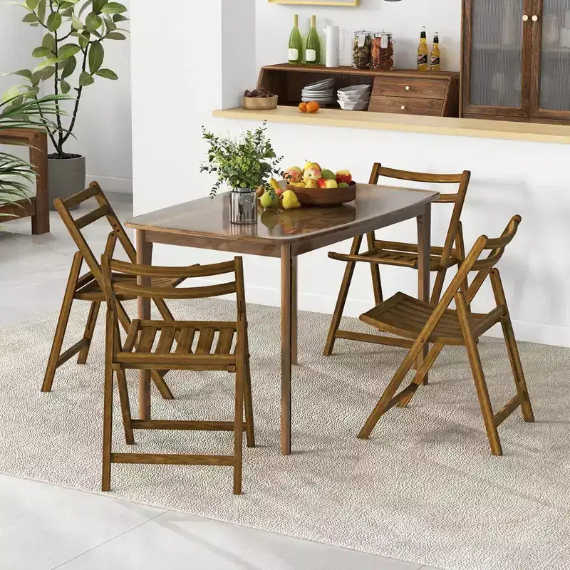 Costway Folding Dining Chair Set of 2/4 with Rubber Wood Frame Slatted Seat Curved Backrest